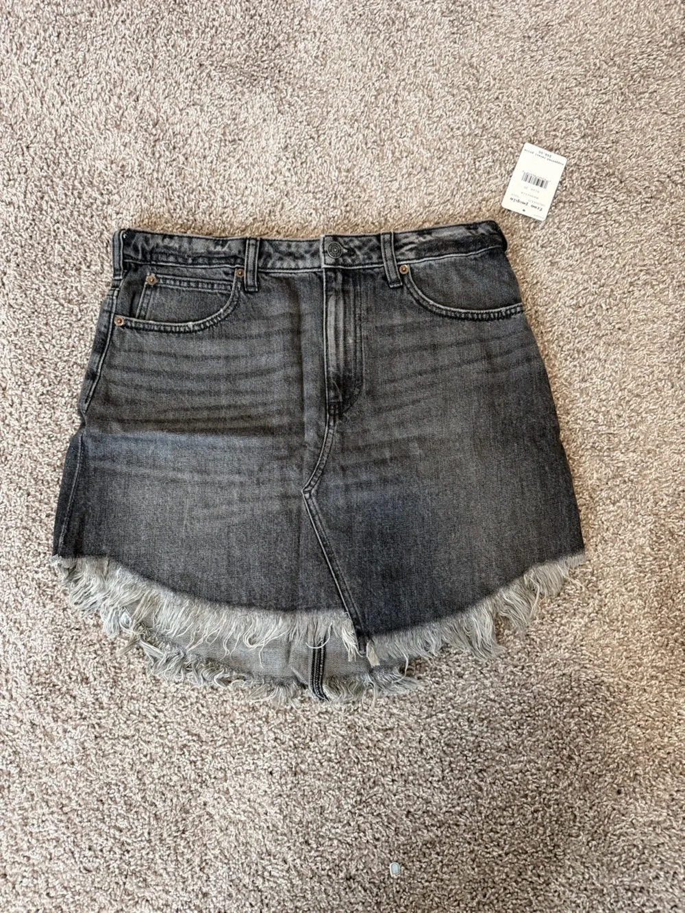Free People Bailey Maverick Mini Frayed Denim Fringe Skirt Asymmetric 30 NWT